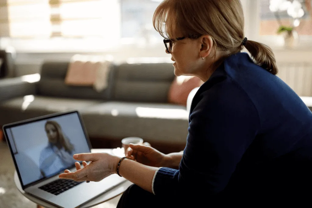 Patient speaking to a private GP in Edgbaston via video call – online and telephone consultations with same-day service, blood tests, and vaccinations available 7 days a week.